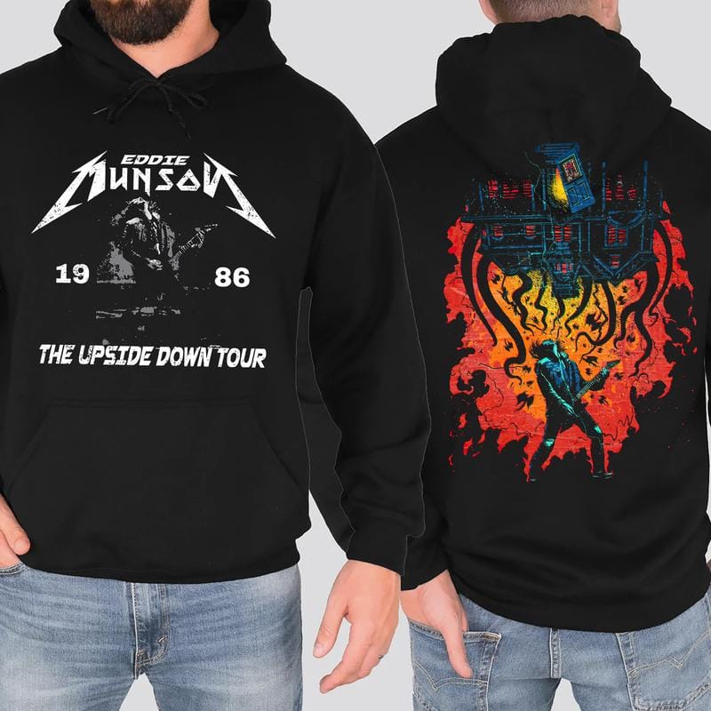 Retro Eddie Munson 2-Seiten-Shirt, Eddie Upside Down Grafik-Sweatshirt, Hoodie