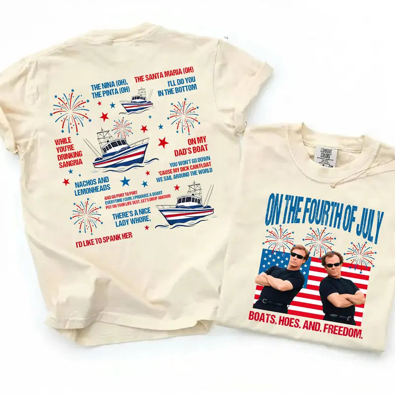 Step Brothers Boats N Hoes On The Fourth Of July Funny Patriotic Tee