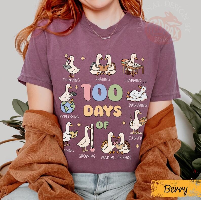 100 Days of School Goose Teacher TShirt, Cute Classroom Teacher Tee,