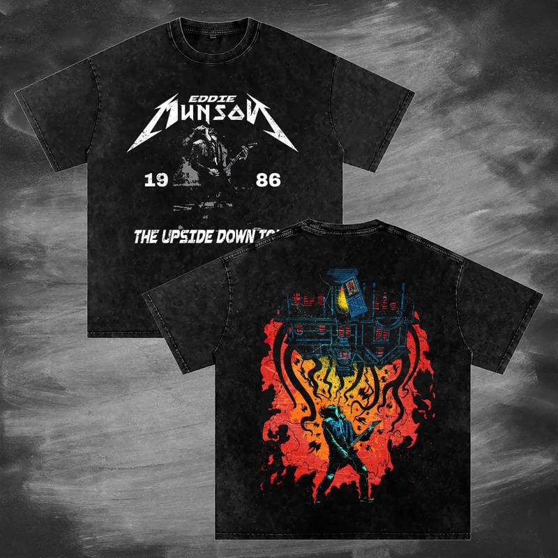 Retro Eddie Munson 2-Seiten-Shirt, Eddie Upside Down Grafik-Sweatshirt, Hoodie