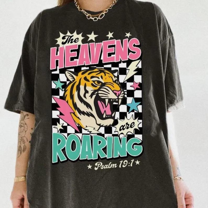 Heaven is Roaring T-shirt, Bible Verse T-shirt, Religious T-shirt, Vintage Style Clothing