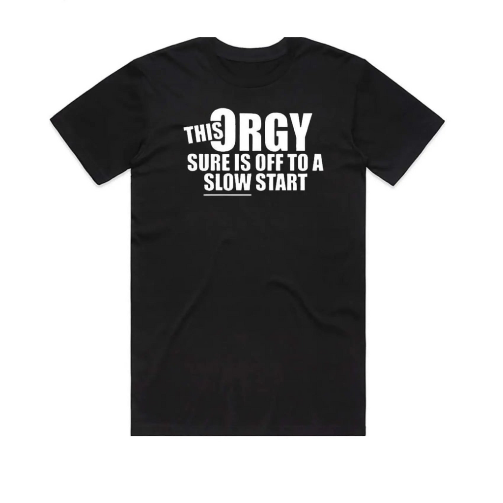 Awkwardly Hilarious: "This Orgy" Sarcastic Bold Graphic Party T-Shirt