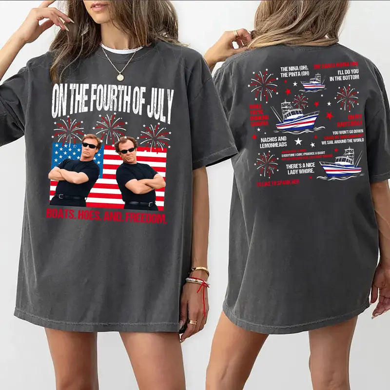Step Brothers Boats N Hoes On The Fourth Of July Funny Patriotic Tee