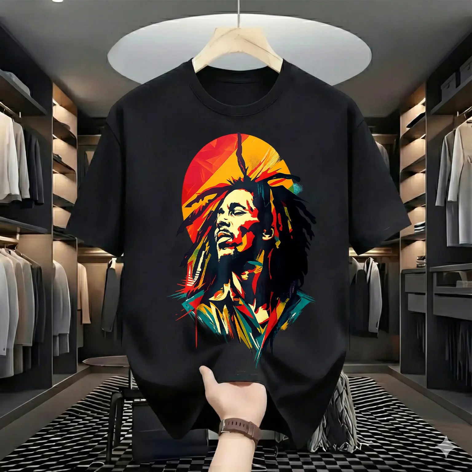Rhythmic Legends: Iconic Bob Marley Tribute Artistic Tee