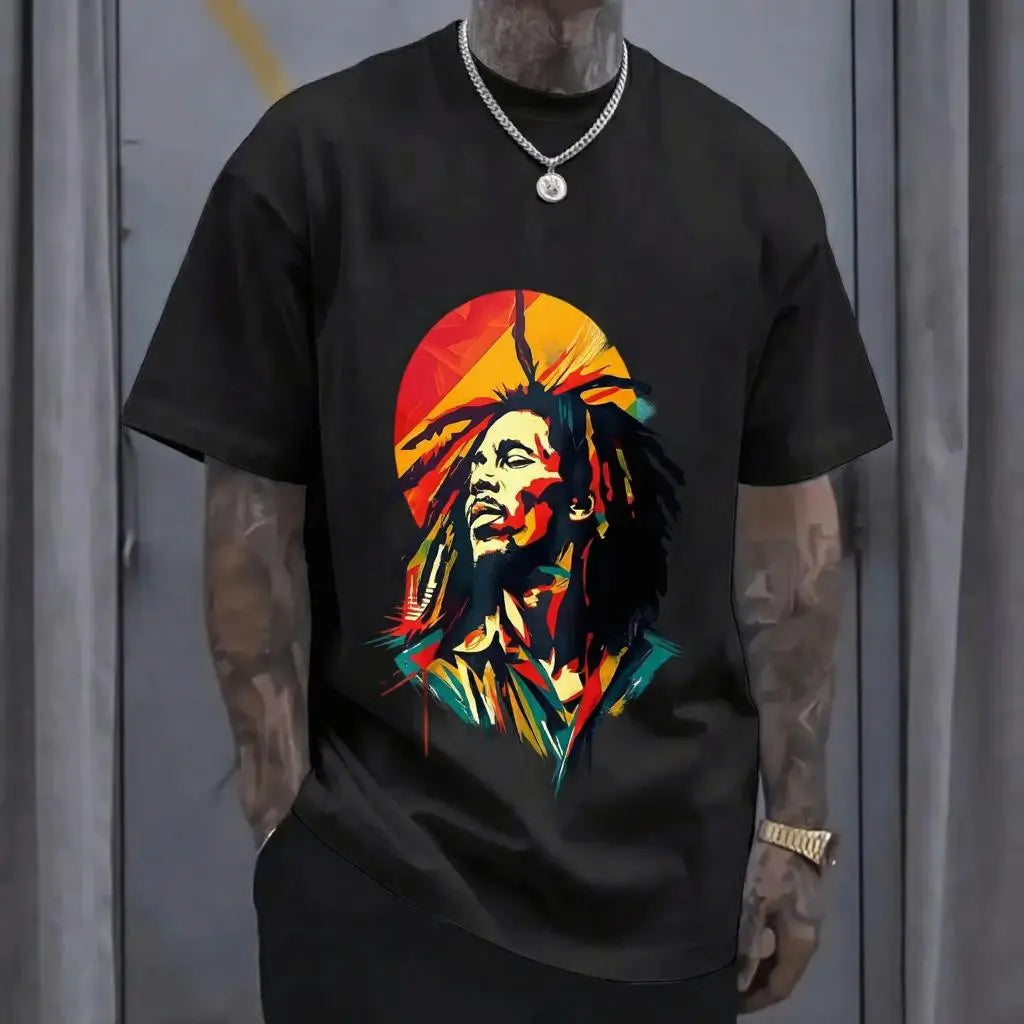 Rhythmic Legends: Iconic Bob Marley Tribute Artistic Tee