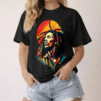 Rhythmic Legends: Iconic Bob Marley Tribute Artistic Tee