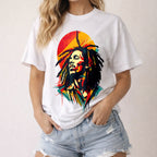 Rhythmic Legends: Iconic Bob Marley Tribute Artistic Tee
