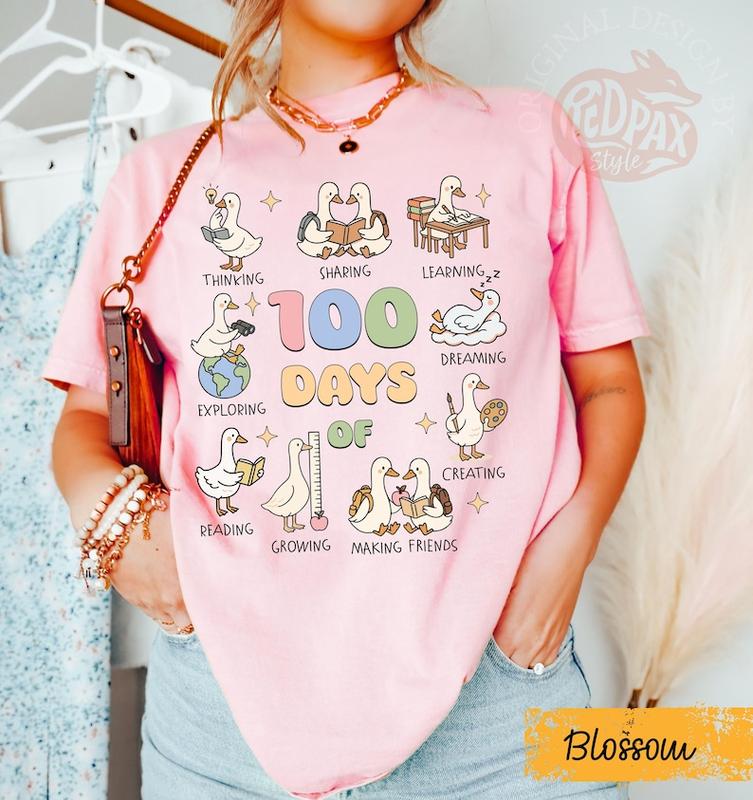 100 Days of School Goose Teacher TShirt, Cute Classroom Teacher Tee,