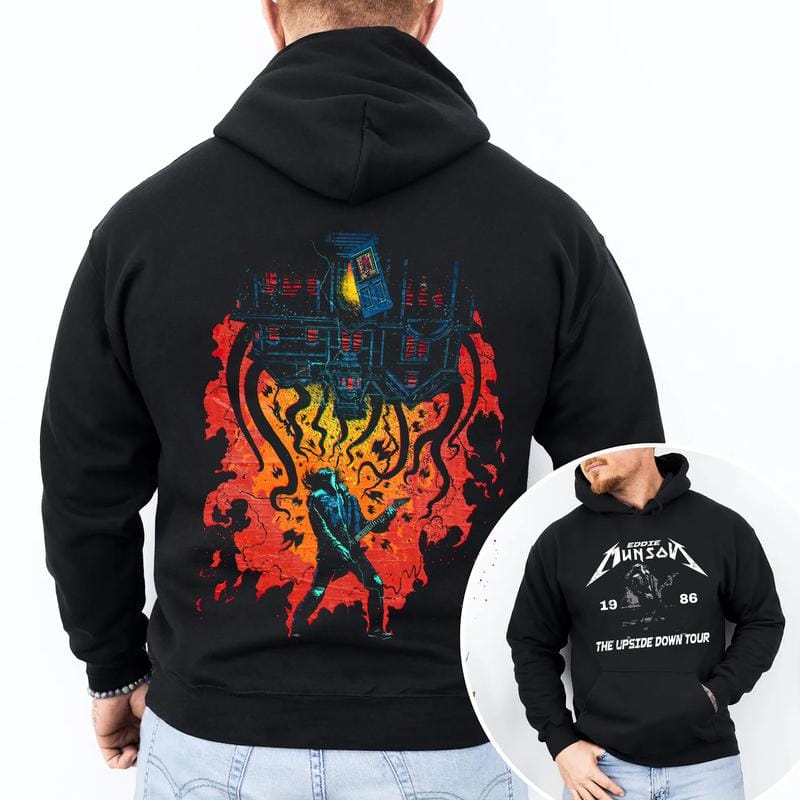 Retro Eddie Munson 2-Seiten-Shirt, Eddie Upside Down Grafik-Sweatshirt, Hoodie