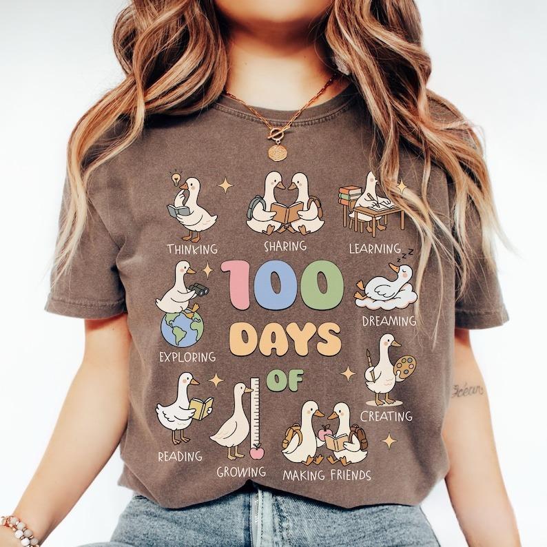 100 Days of School Goose Teacher TShirt, Cute Classroom Teacher Tee,