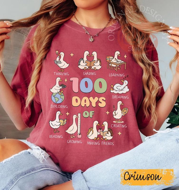 100 Days of School Goose Teacher TShirt, Cute Classroom Teacher Tee,