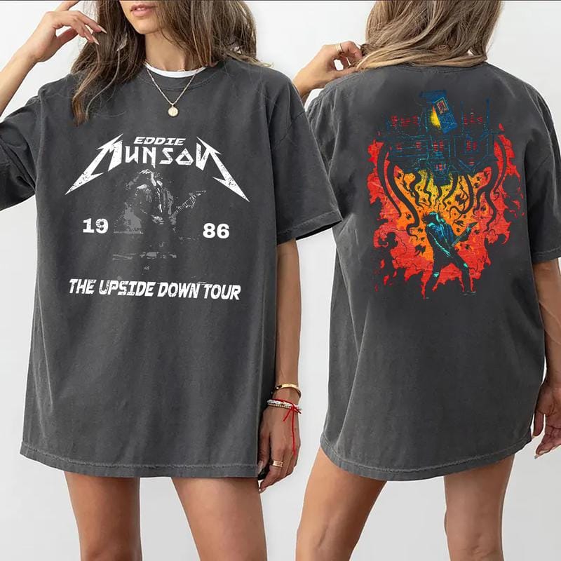 Retro Eddie Munson 2-Seiten-Shirt, Eddie Upside Down Grafik-Sweatshirt, Hoodie