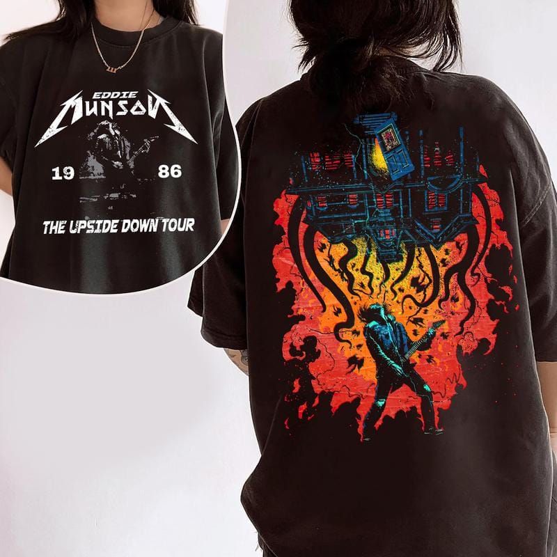 Retro Eddie Munson 2-Seiten-Shirt, Eddie Upside Down Grafik-Sweatshirt, Hoodie