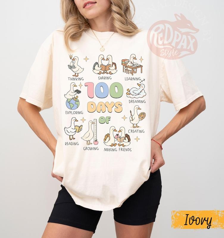 100 Days of School Goose Teacher TShirt, Cute Classroom Teacher Tee,